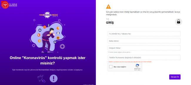 Online koronavirüs testini tüm vatandaşlar internet üzerinden yapabilecekler